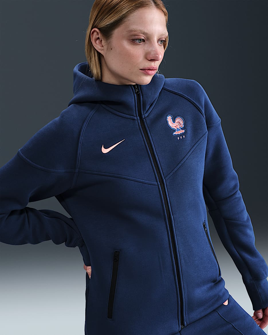 FFF Tech Windrunner Nike Soccer hosszú cipzáras, kapucnis női polárpulóver - Blue Void/Light Madder Root