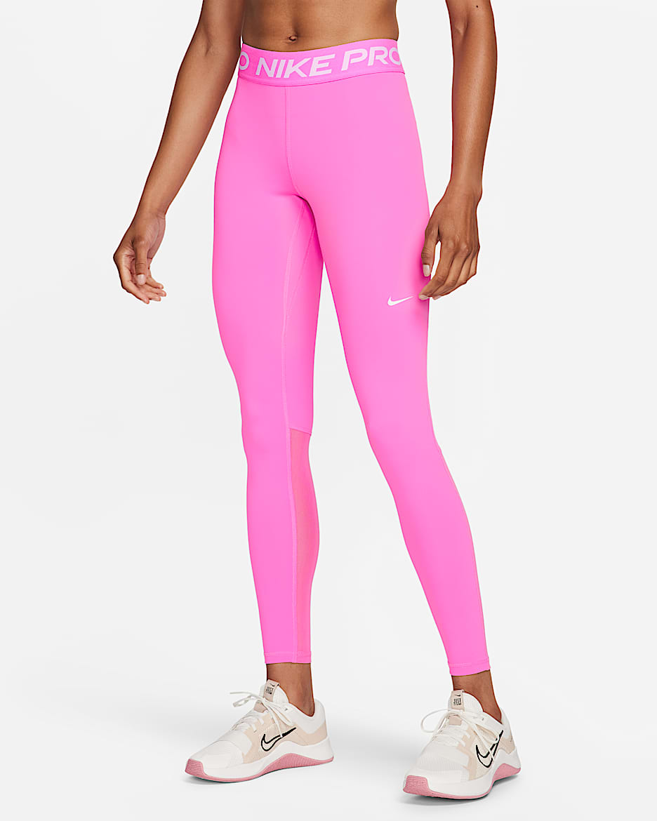Nike Pro Normal Belli File Panelli Kadın Taytı - Playful Pink/Beyaz