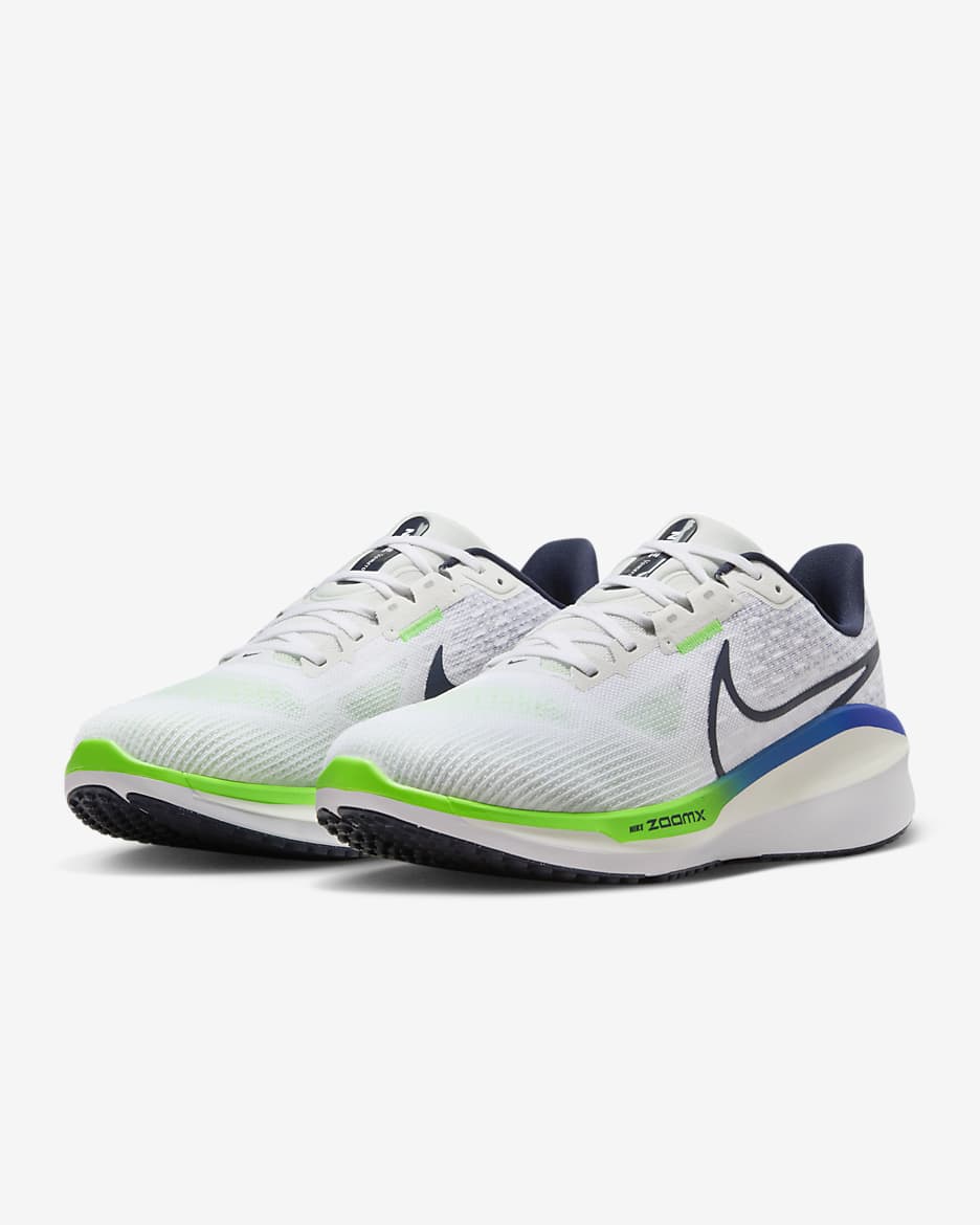 Tenis de correr en pavimento para hombre Nike Vomero 17 - Blanco/Tinte platino/Azul carrera/Trueno azul