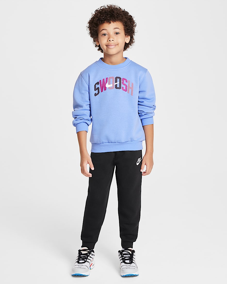 Nike Sportswear Powder Play Younger Kids' Lightweight Fleece 2-Piece Crew Set - Black