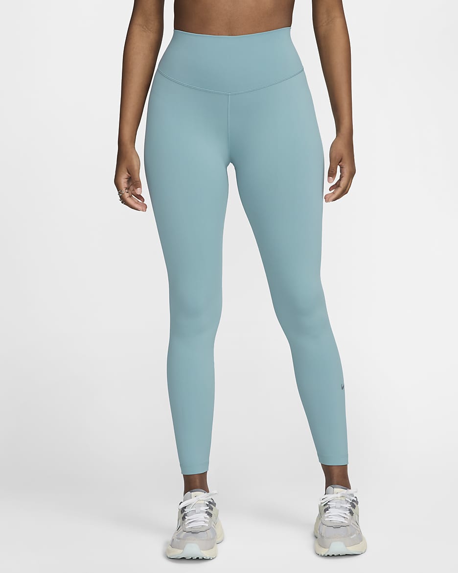 Nike One lange legging met hoge taille voor dames - Denim Turquoise/Zwart