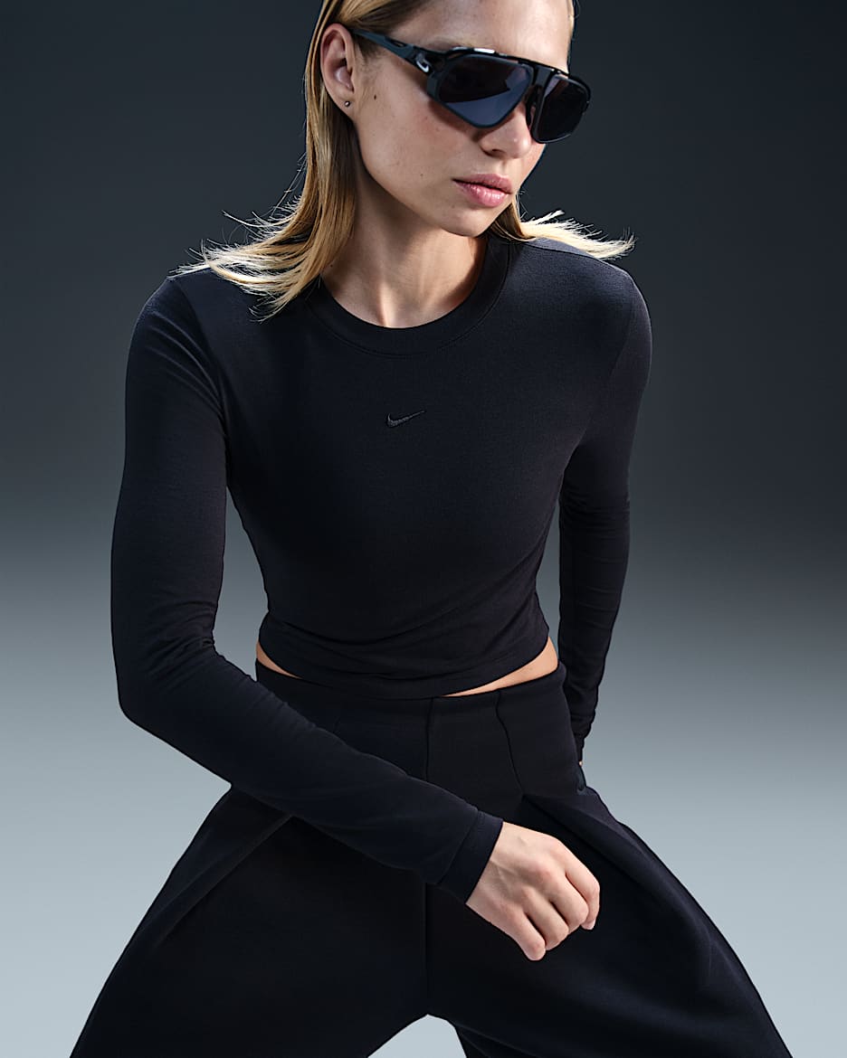 Nike Sportswear Chill Knit Women's Slim Long-Sleeve Cropped Top - Black/Black