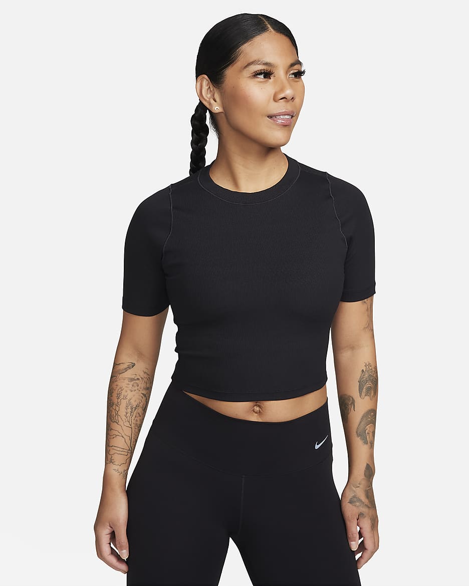 Nike Zenvy Dri-FIT croptop met korte mouwen voor dames - Zwart