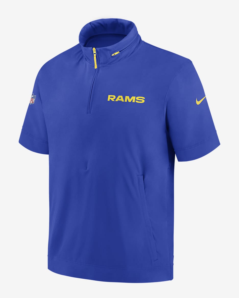 Los Angeles Rams Sideline Coach Men's Nike NFL 1/2-Zip Short-Sleeve Hooded Jacket - Royal