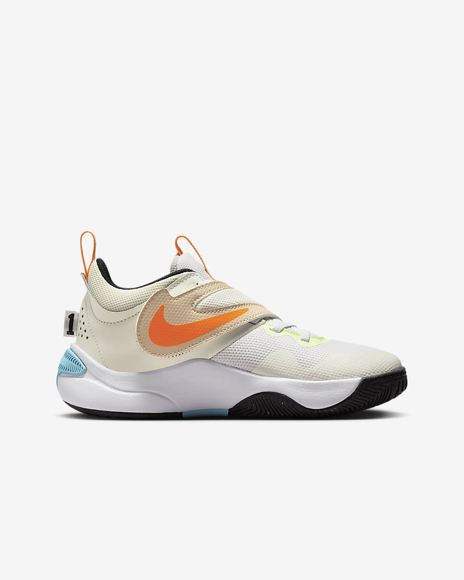 Nike Team Hustle D 11 "CHBL" Big Kids' Basketball Shoes - Sail/White/Barely Volt/Total Orange