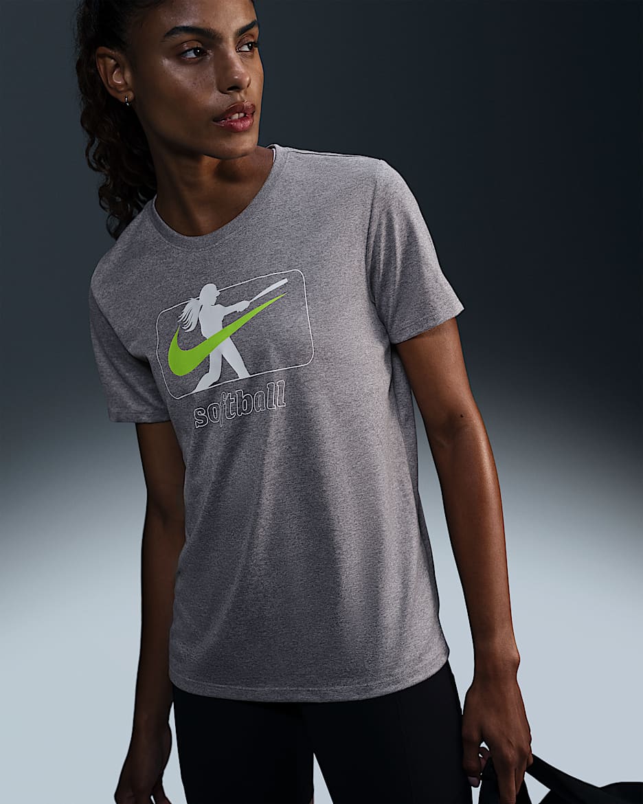 Nike Women's Dri-FIT Softball T-Shirt - Tumbled Grey/Flat Silver/Heather