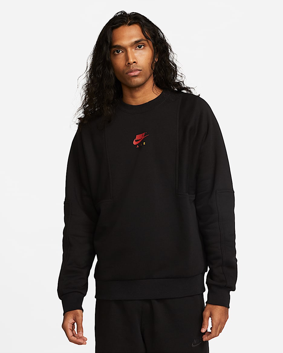 Sudadera de cuello redondo para hombre Nike Air. - Negro/Rojo místico