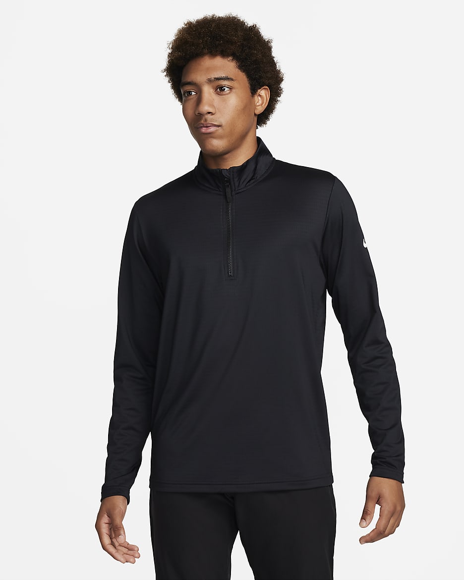 Nike Victory Dri-FIT golfoverdel med glidelås i halsen til herre - Svart/Hvit