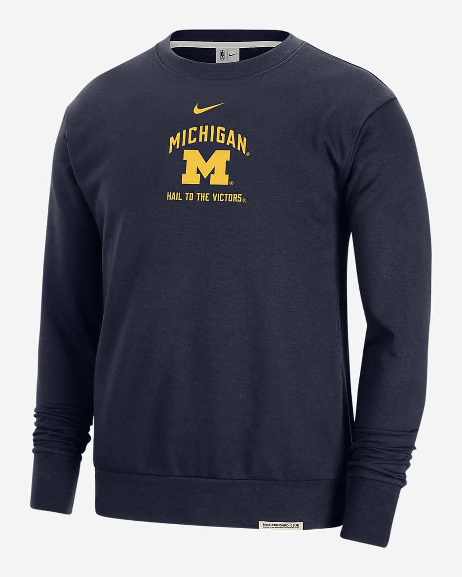 Michigan Standard Issue Men's Nike College Fleece Crew-Neck Sweatshirt - Navy