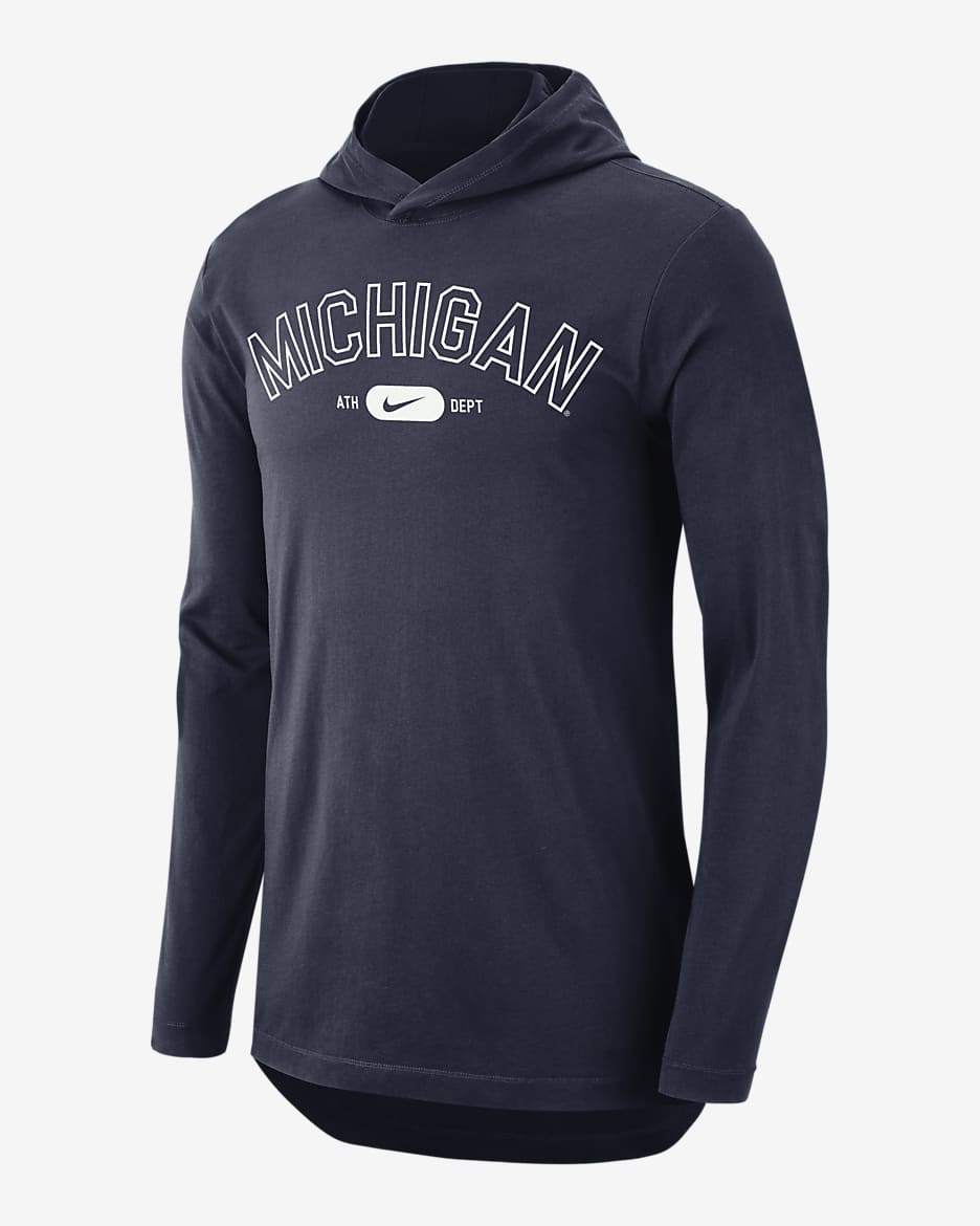 Michigan Men's Nike Dri-FIT College Hooded T-Shirt - College Navy/Summit White