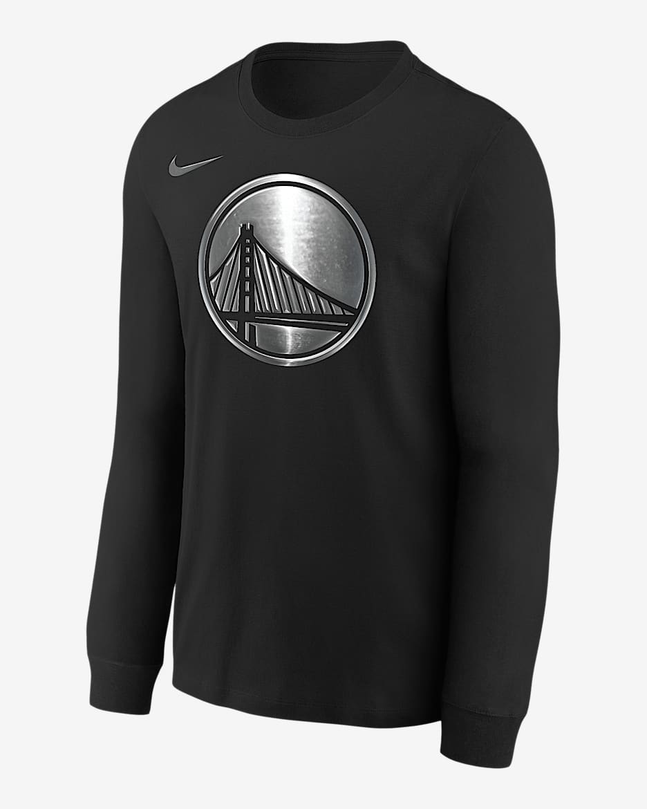 Playera de manga larga Nike de la NBA de corte cuadrado para niños talla grande Golden State Warriors Courtside - Negro