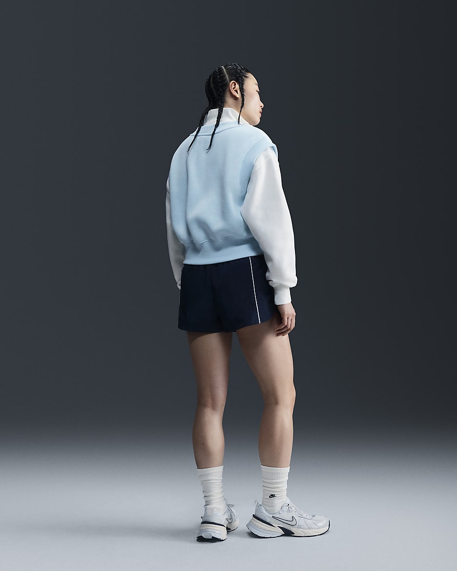 Top corto e ampio senza maniche con scollo a V Nike Sportswear Phoenix Fleece – Donna - Glacier Blue/Sail