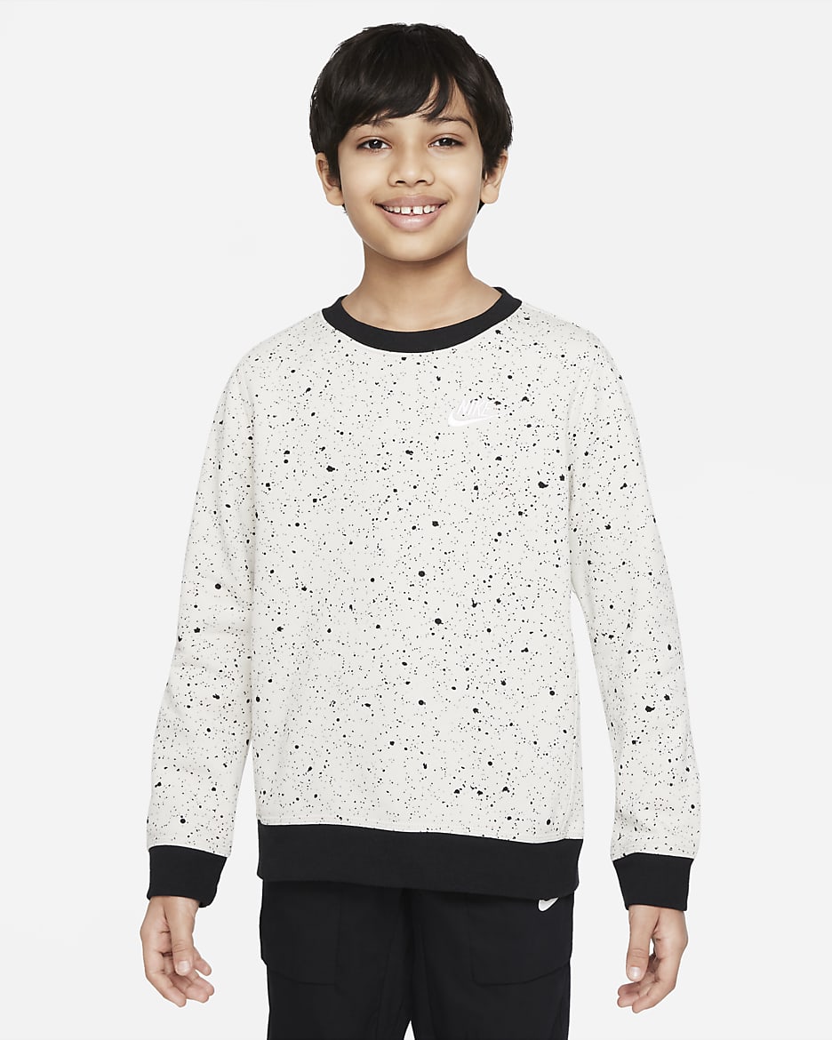 Nike Sportswear Older Kids' (Boys') Seasonal Printed Top - Light Bone/Black/White