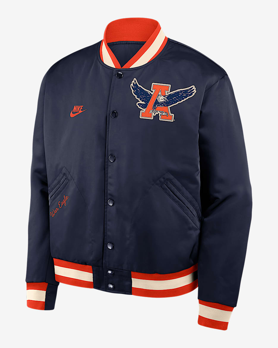 Auburn Legacy Men's Nike College Full-Snap Bomber Jacket - Navy
