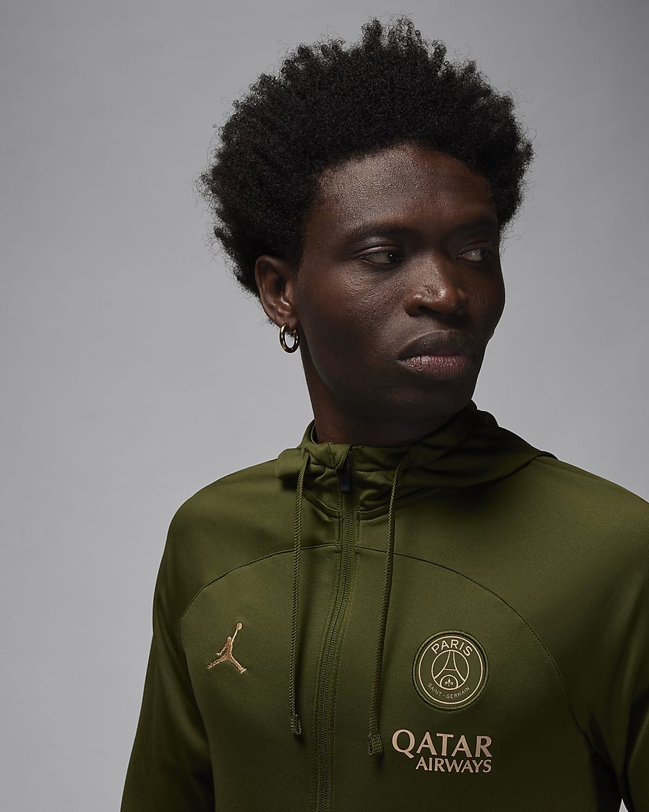 Paris Saint-Germain Strike (fjerdedrakt) Jordan Dri-FIT fotballtracksuit med hette til herre - Rough Green/Hemp