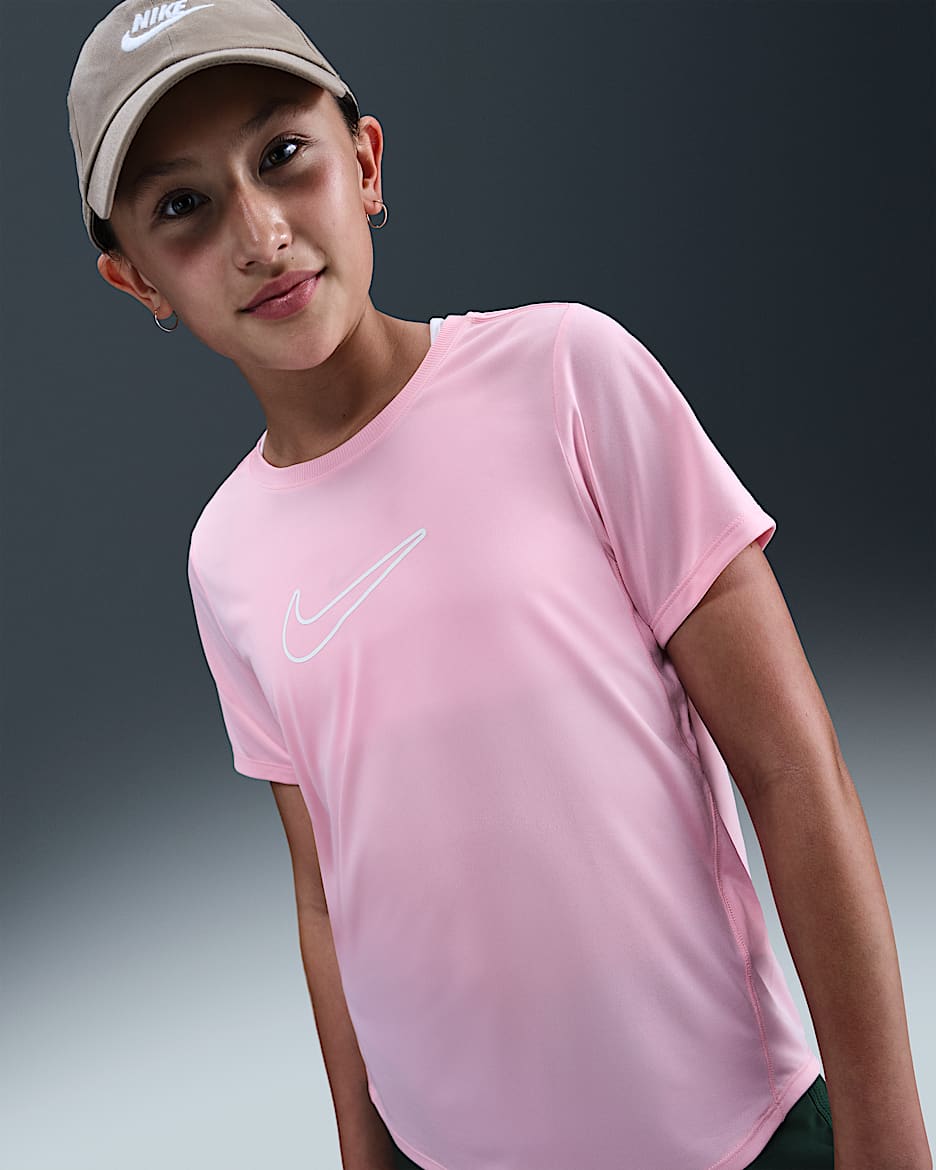 Nike One Fitted Big Kids' (Girls') Dri-FIT Short-Sleeve Top - Medium Soft Pink/White