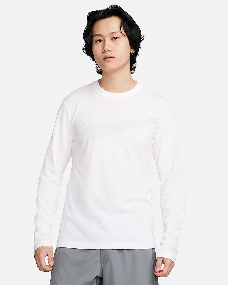 ナイキ メンズ Dri-FIT ロングスリーブ フィットネス Tシャツ - ホワイト
