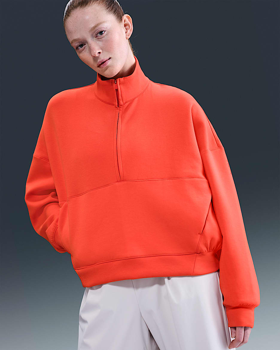 Nike 24.7 ImpossiblySoft Women's Dri-FIT Oversized 1/2-Zip Top - Picante Red/Mystic Red