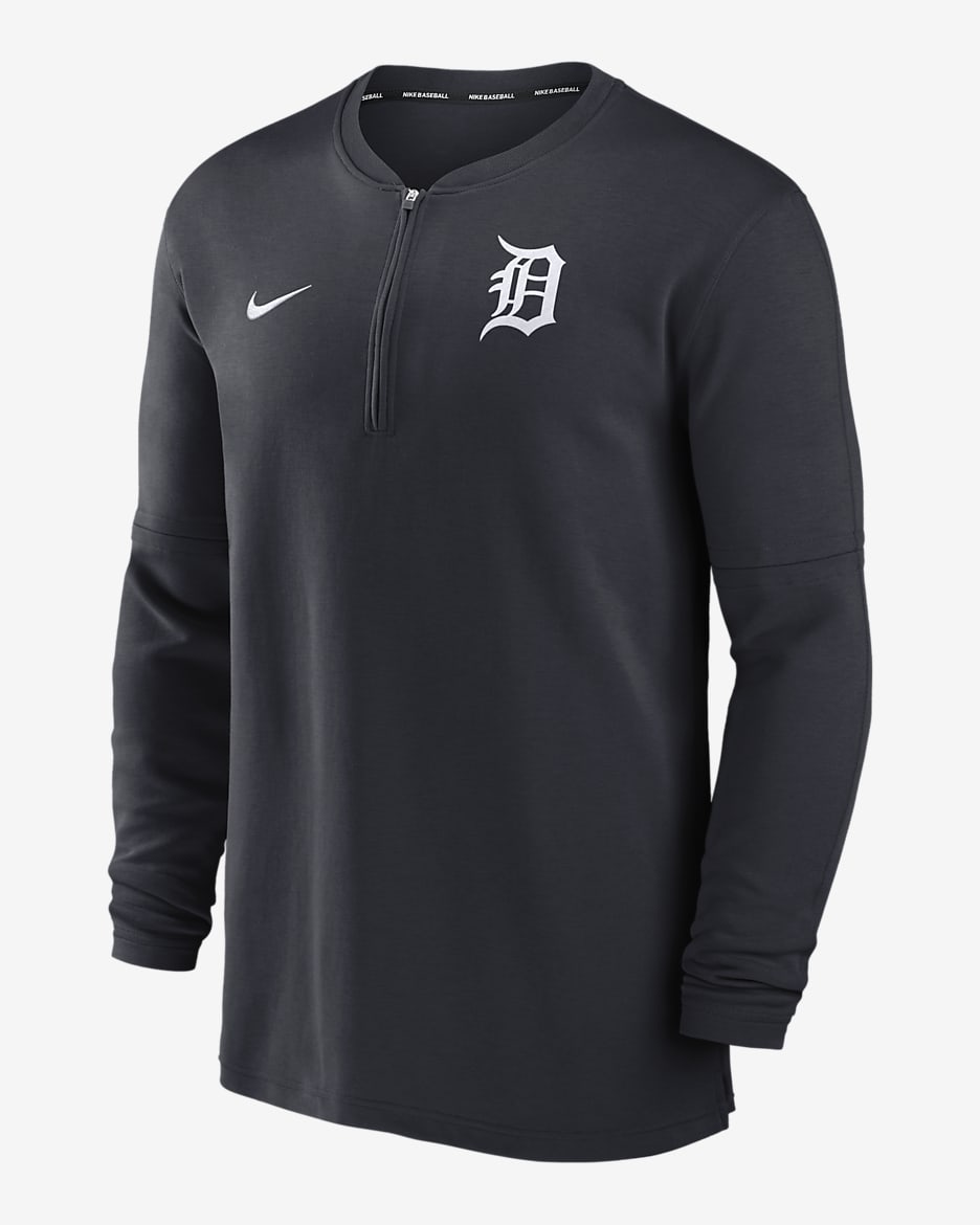 Playera de manga larga Nike Dri-FIT de la MLB de medio cierre para hombre Detroit Tigers Authentic Collection Game Time - Azul