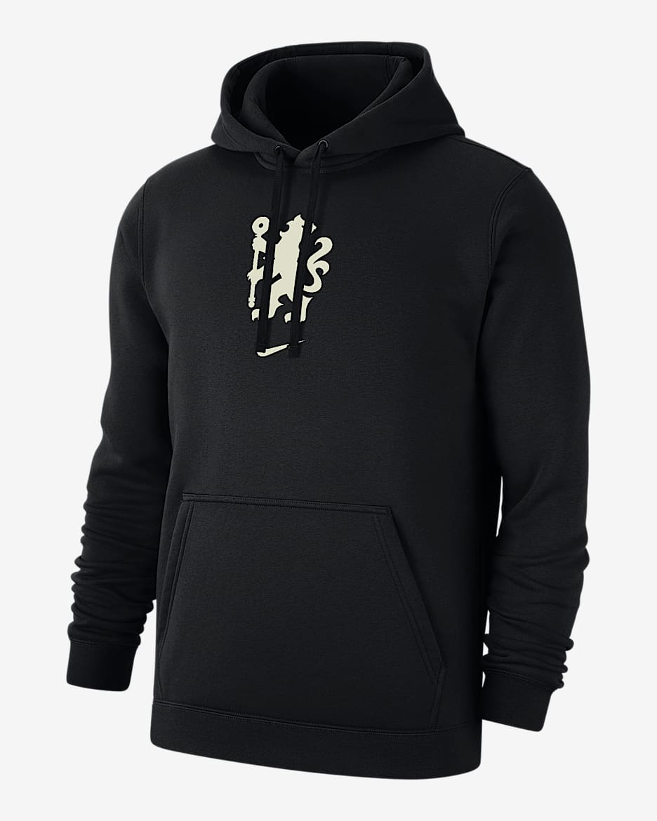 Sudadera de fútbol con gorro sin cierre Nike de tejido Fleece para hombre Chelsea FC Club - Negro