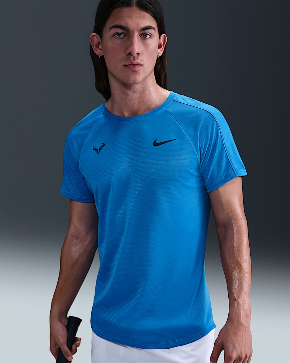 Playera de tenis de manga corta Nike Dri-FIT para hombre Rafa Challenger - Azul foto claro/Azul marino medianoche