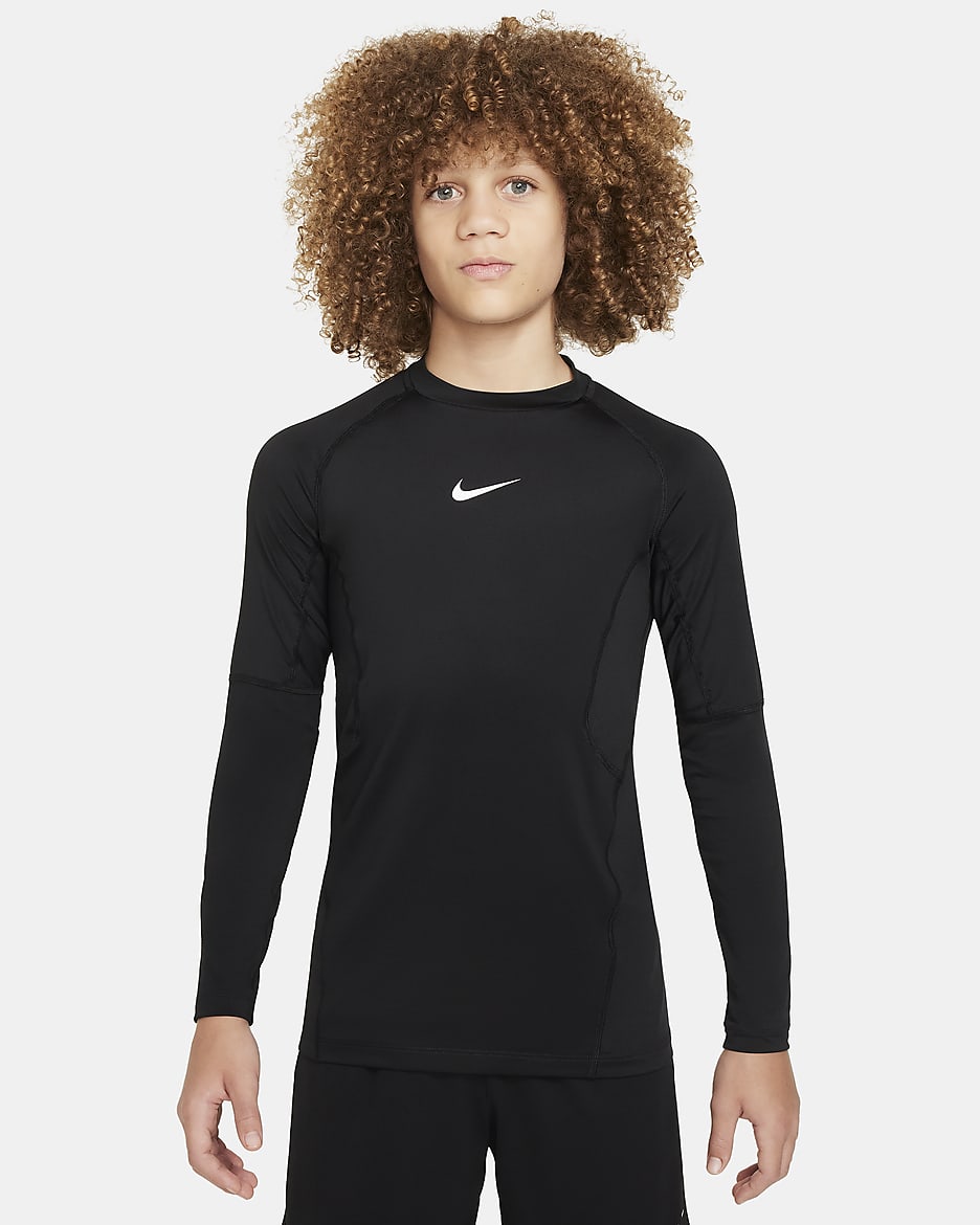 Nike Pro Dri-FIT hosszú ujjú felső nagyobb gyerekeknek (fiúk) - Fekete/Fehér