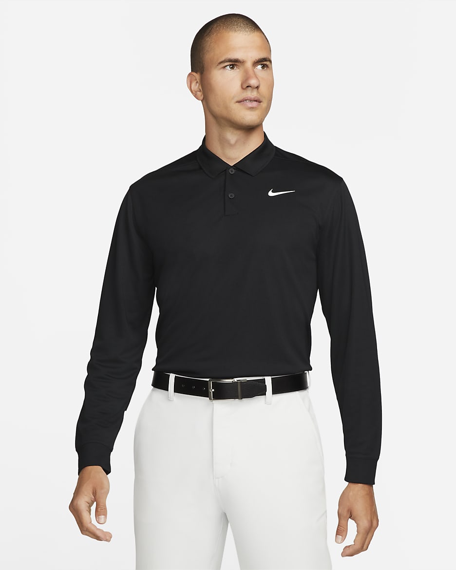 Nike Dri-FIT Victory Men's Long-Sleeve Golf Polo - Black/White