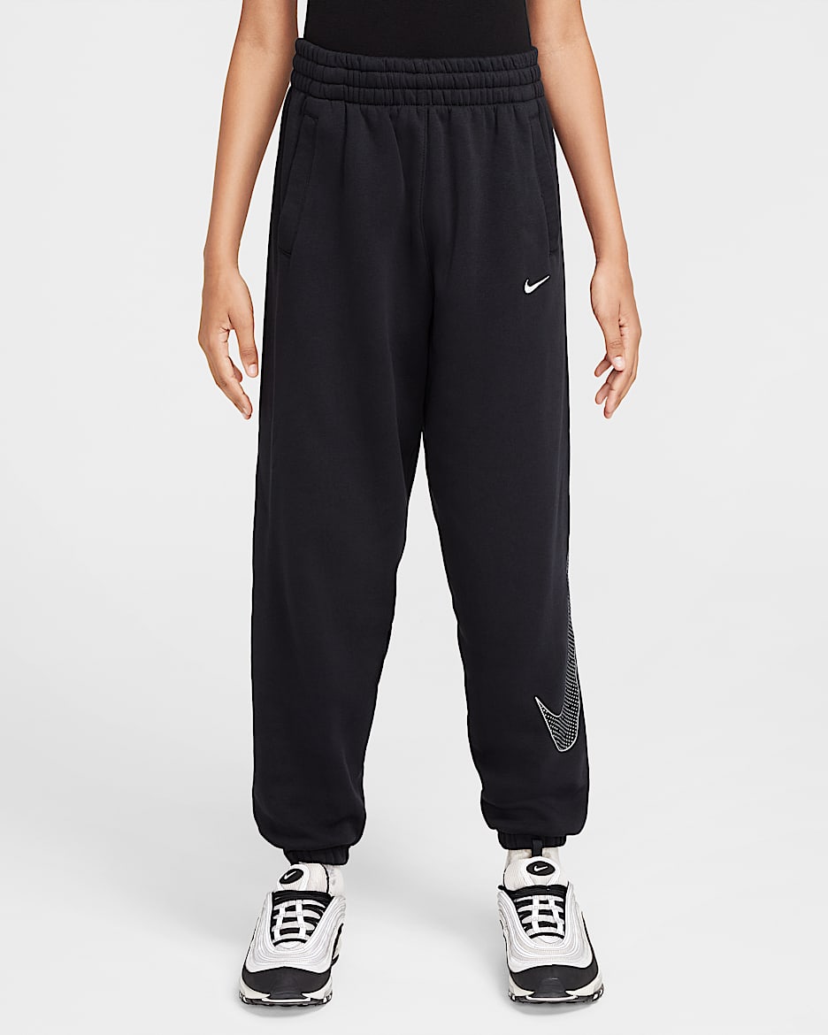 Nike Sportswear Club Fleece Older Kids' (Girls') Loose Trousers - Black/Metallic Silver