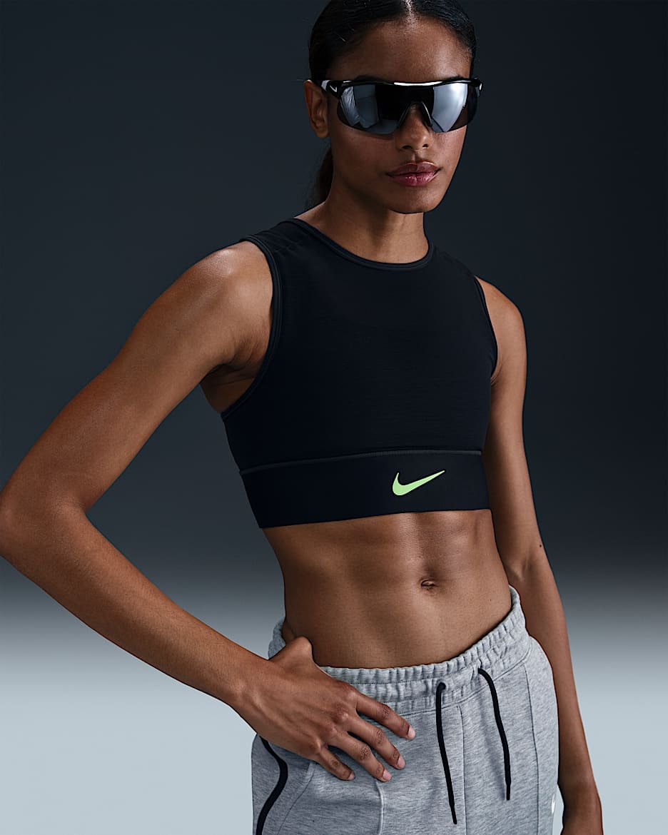 Sutiã de desporto em camadas Nike Football do terceiro equipamento FC Barcelona para mulher - Preto/Lime Blast