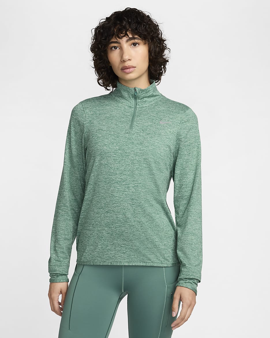 Nike Swift Women's UV Protection 1/4-Zip Running Top - Bicoastal/Enamel Green/Heather