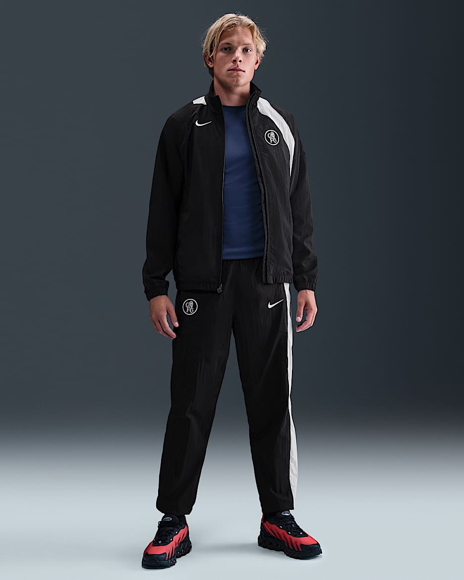Chelsea F.C. Third Men's Nike Total 90 Football Woven Tracksuit Bottoms - Black/Field Silver/Field Silver
