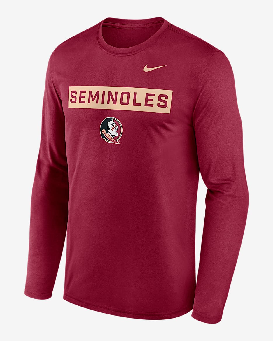 Playera de manga larga universitaria Nike Dri-FIT para hombre Florida State Primetime Legend 2-Hit - Granate