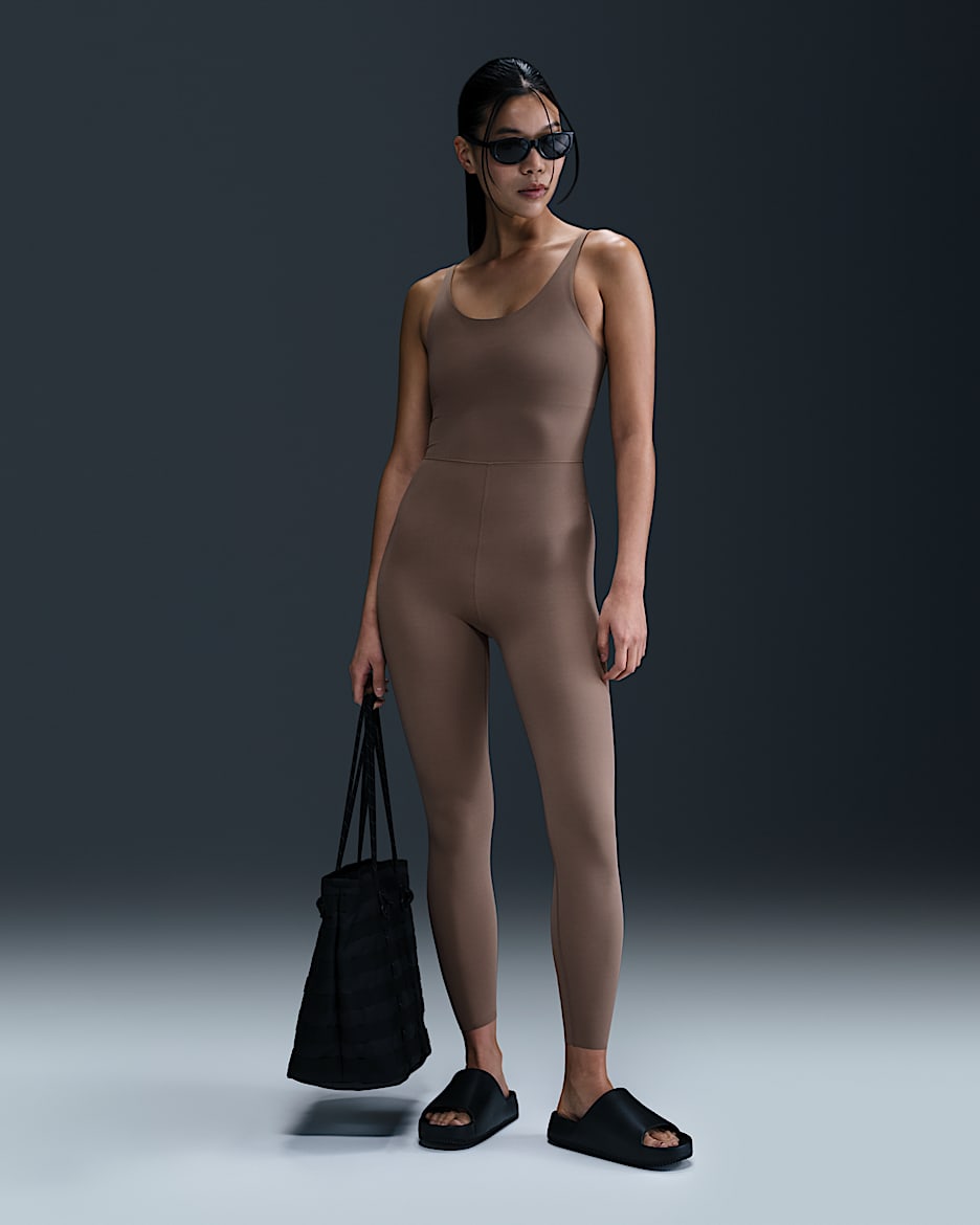 Nike Zenvy Women's Dri-FIT 7/8 Bodysuit - Mink Brown/White