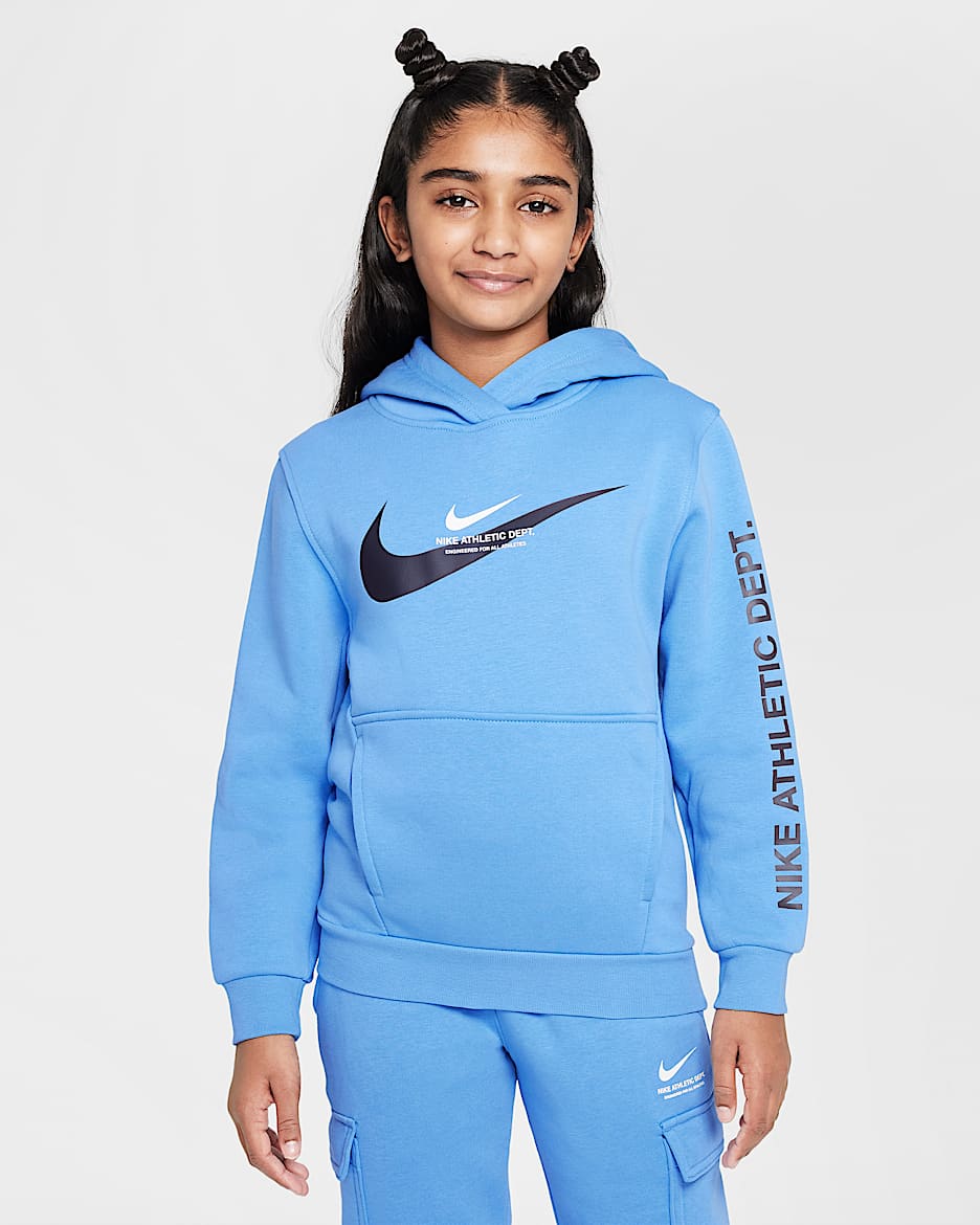 Nike Sportswear pullover med hette til store barn - Blue Beyond