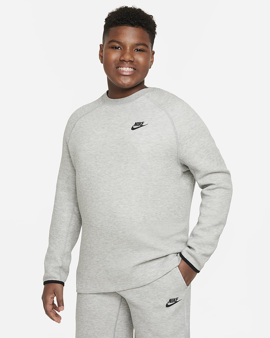 Nike Sportswear Tech Fleece Big Kids' (Boys') Sweatshirt (Extended Size) - Dark Grey Heather/Black/Black