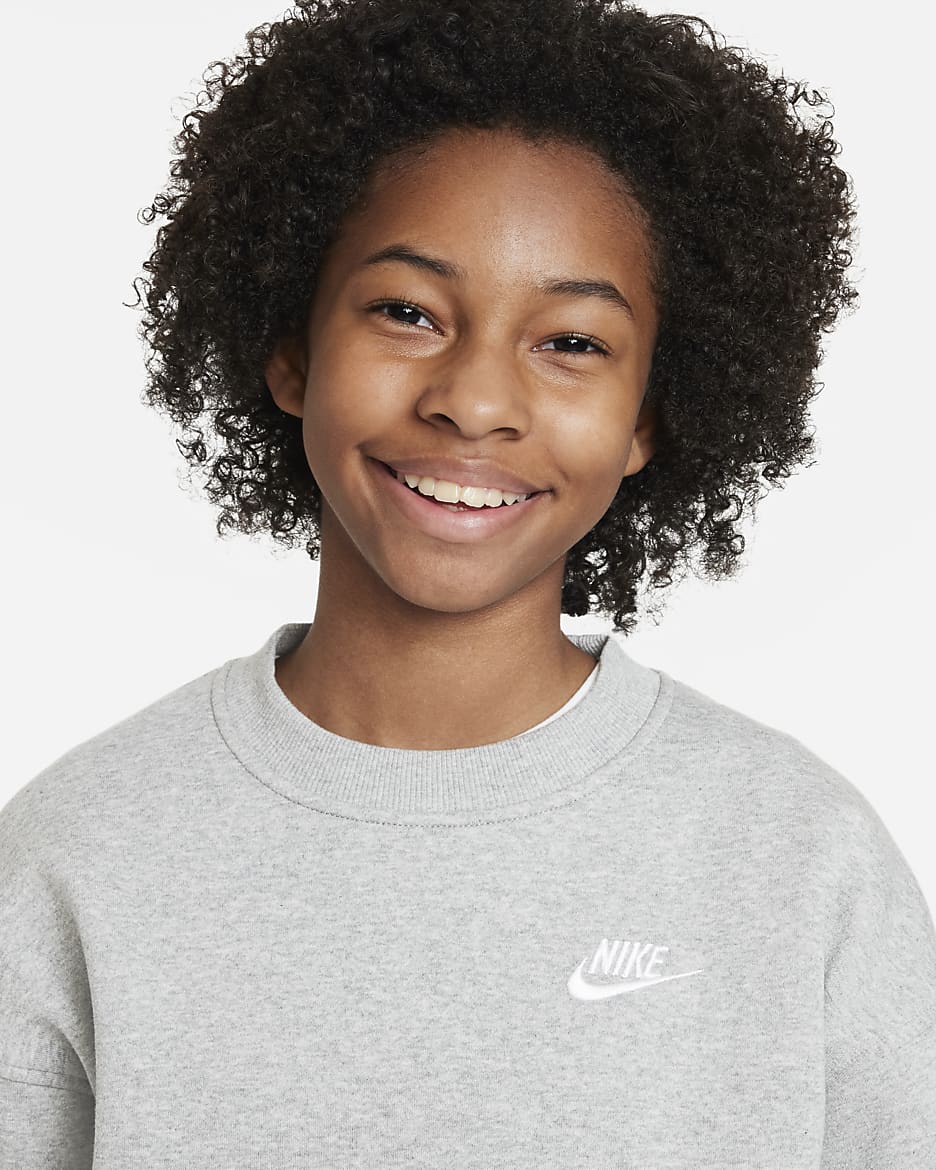 Nike Sportswear Club Fleece Big Kids' Oversized Sweatshirt - Dark Grey Heather/White