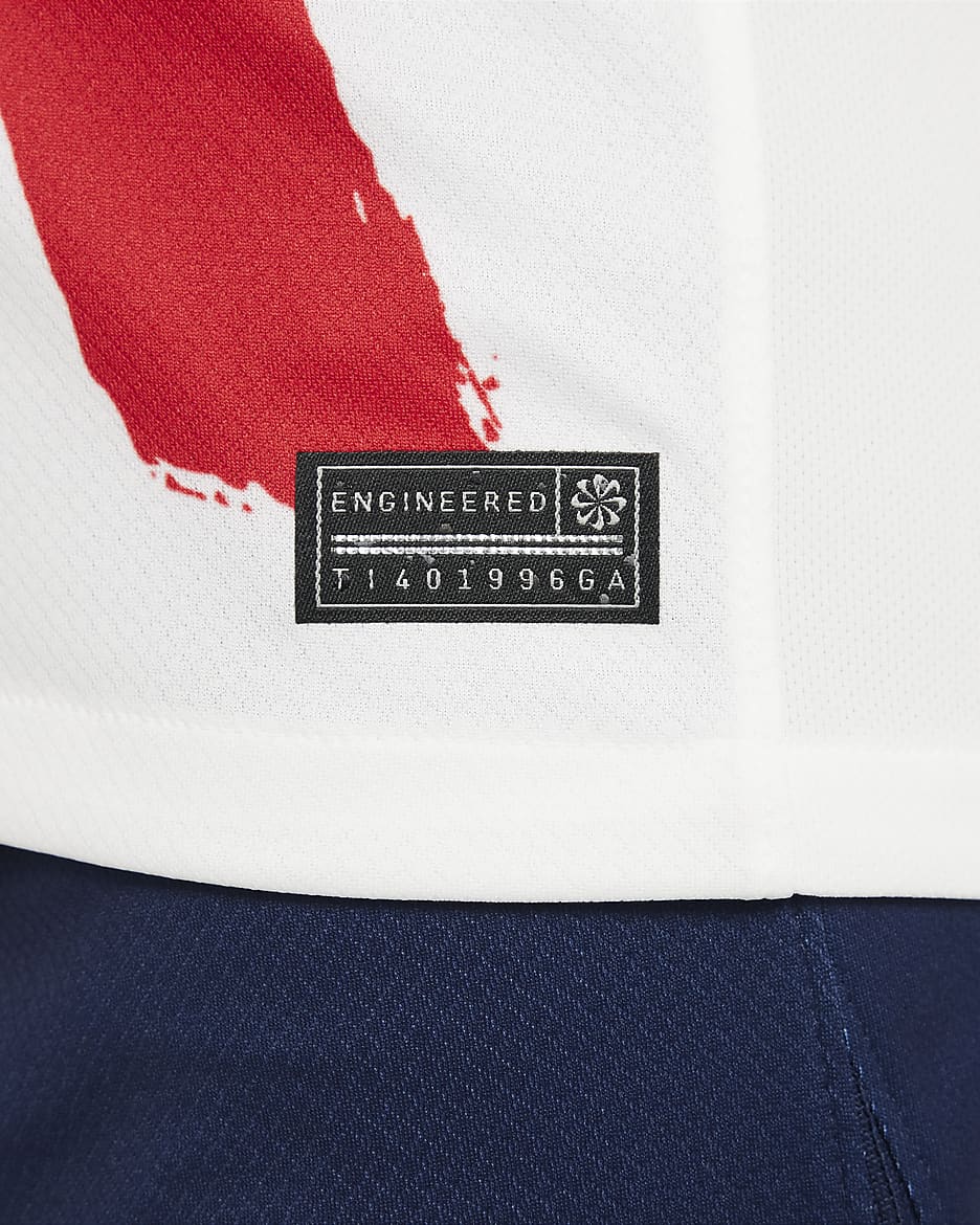 Paris Saint-Germain 2024/25 Stadium Away Nike Dri-FIT-Replica-fodboldtrøje til større børn - hvid/Midnight Navy/University Red/Midnight Navy