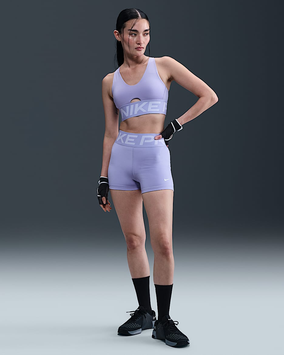 Nike Pro Sculpt Bike-Shorts (ca. 8 cm) mit hohem Taillenbund (Damen) - Lilac Ice/Weiß