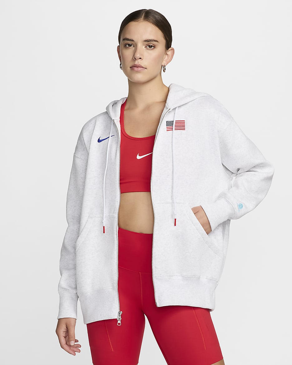 USA Phoenix Fleece Women's Nike Full-Zip Oversized Hoodie - Birch Heather/Baltic Blue/White/Old Royal