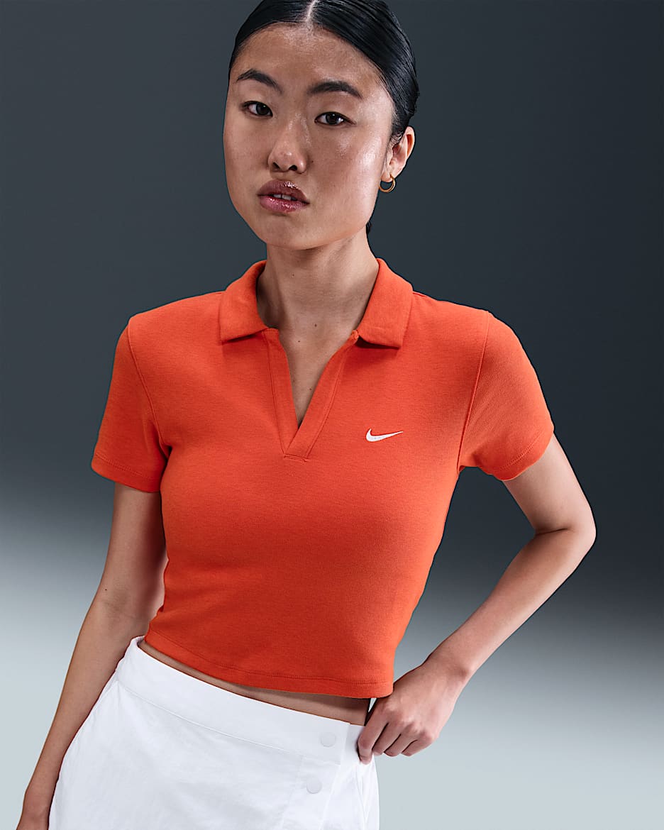 Nike Sportswear Essential Women's Short-sleeve Polo Top - Picante Red/Heather/Sail