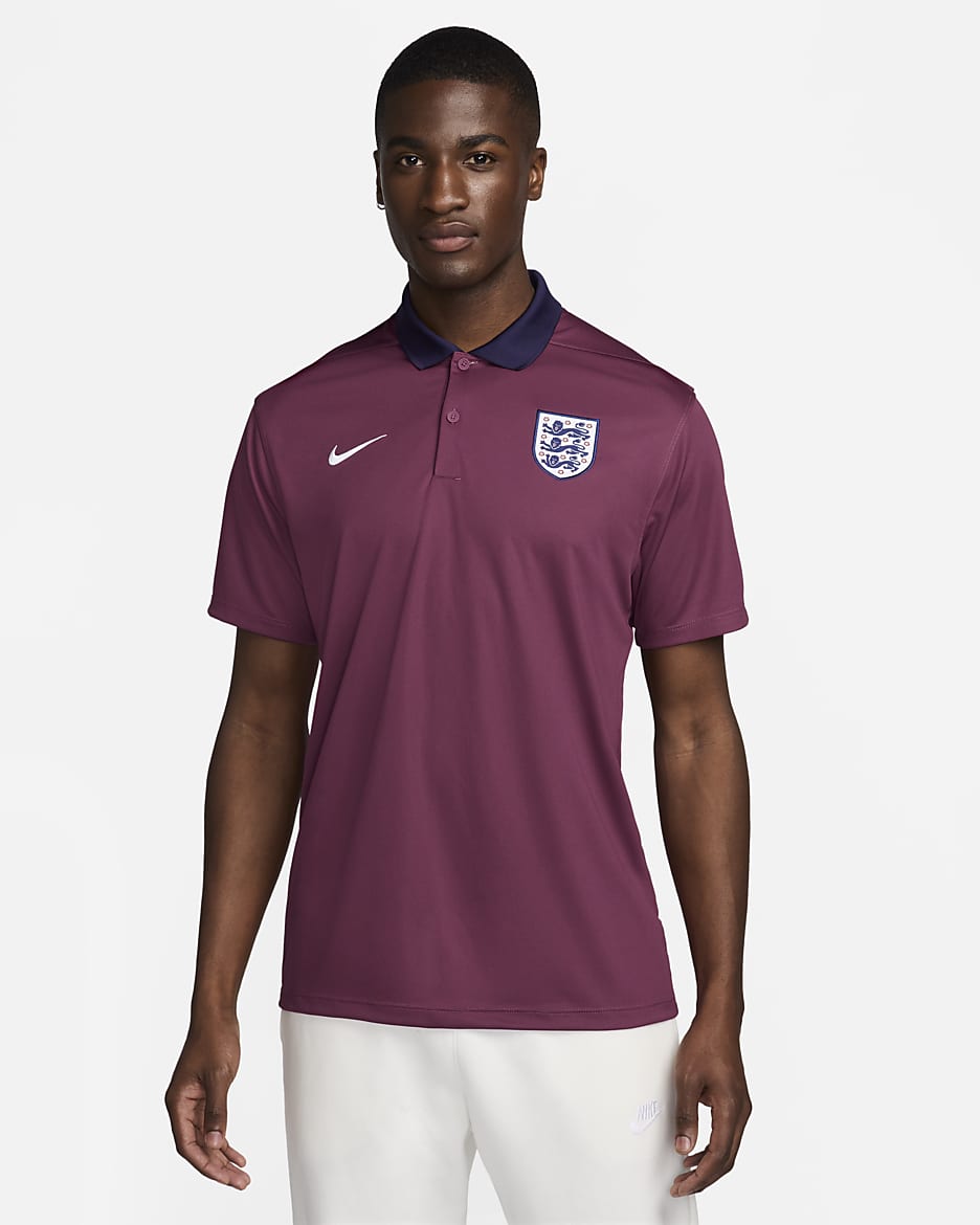 Męska koszulka piłkarska polo Nike Dri-FIT Anglia Victory - Rosewood/Sesame/Biel