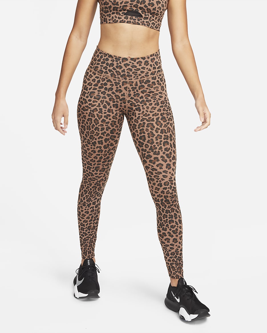 Leggings con estampado de tiro medio para mujer Nike One - Archaeo Brown/Blanco