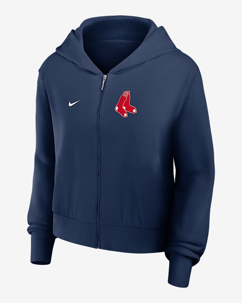 Sudadera con gorro de cierre completo Nike de la MLB para mujer Boston Red Sox - Azul marino