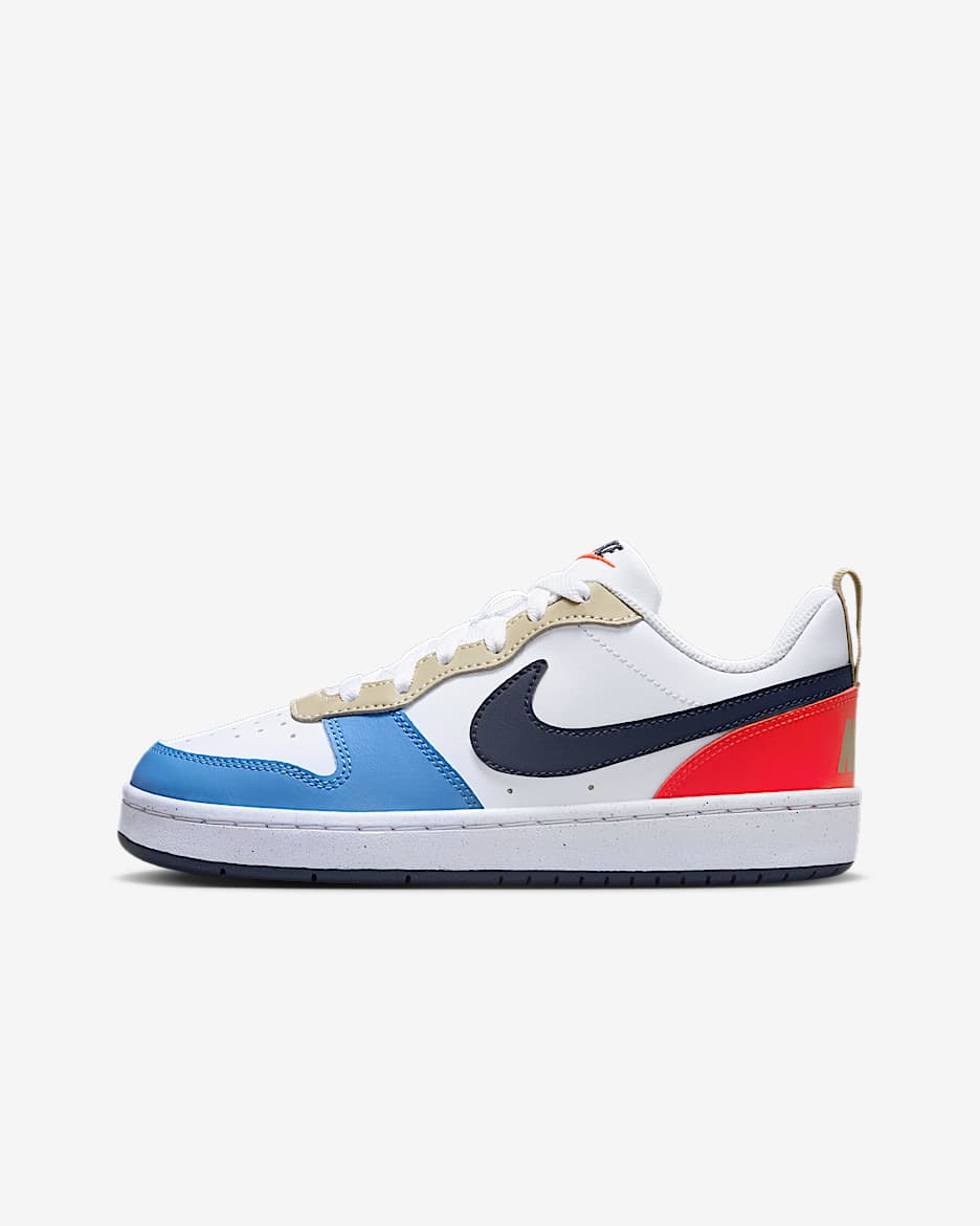 Calzado para niños grandes Nike Court Borough Low Recraft - Blanco/Carmesí claro/Azul extremo/Trueno azul