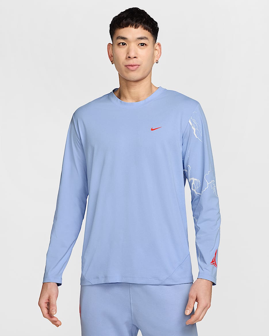 ジャ メンズ Dri-FIT ロングスリーブ バスケットボールトップ - コバルトブリス/ブライトクリムゾン