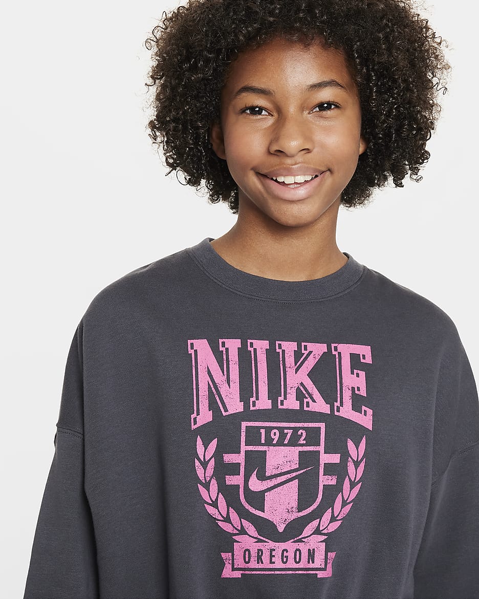 Nike Sportswear Big Kids' (Girls') Oversized Fleece Crew-Neck Sweatshirt - Anthracite