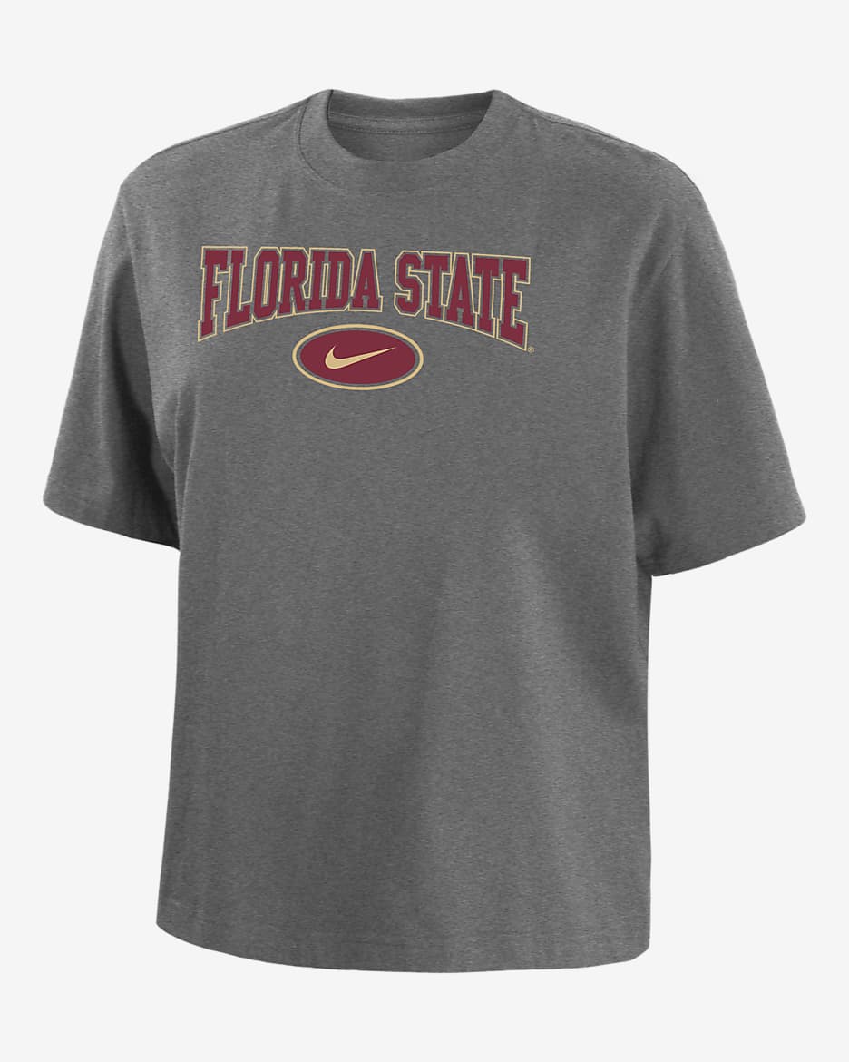 Florida State Women's Nike College Boxy T-Shirt - Dark Grey Heather