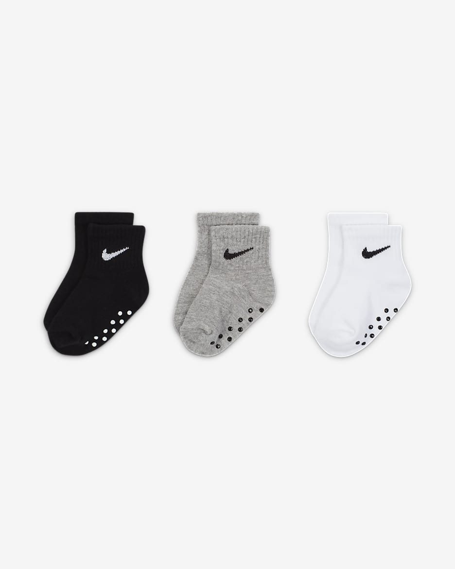 Nike Baby Gripper Ankle Socks (3 Pairs) - Dark Grey Heather/Black