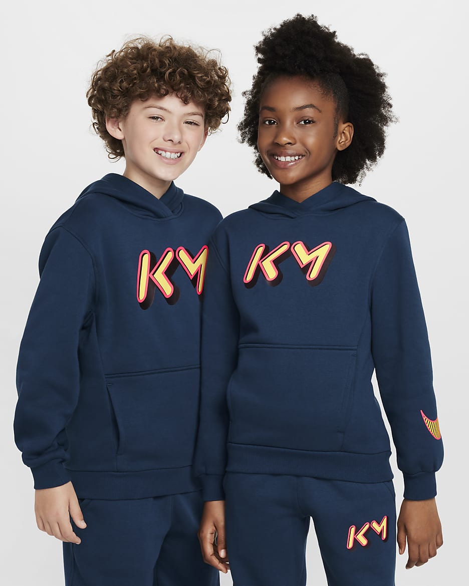 Kylian Mbappé Club Fleece-hættetrøje til større børn - Armory Navy