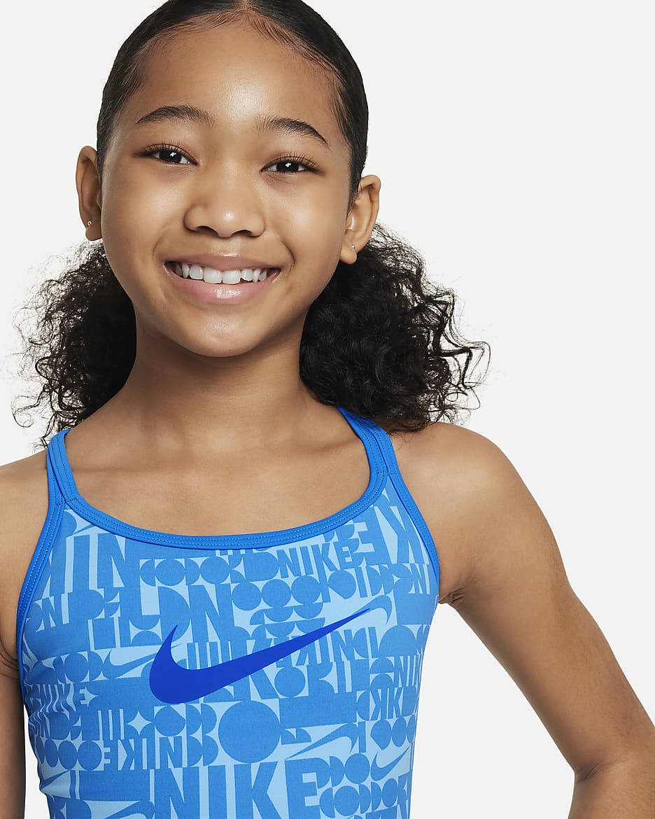 Traje de baño de una sola pieza con espalda en T para niña talla grande Nike Swim Retro Flow - Azul foto